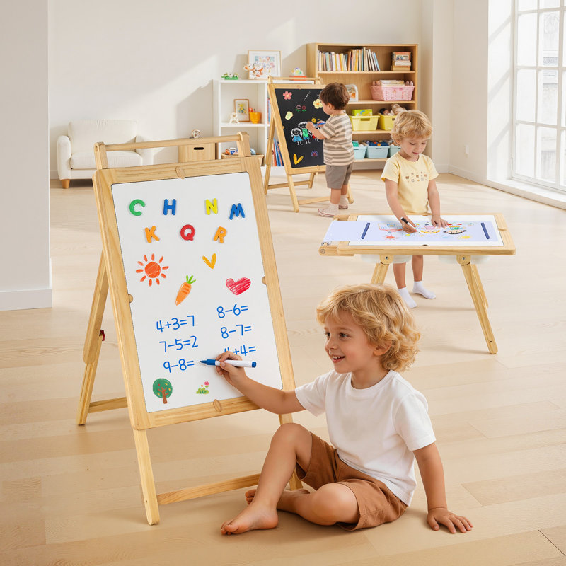 Table sensorielle pour tout-petits, table d'activités pour enfants en bois et chevalet d'art avec planche réversible à double face, bacs de rangement, pour garçons et filles jouant au sable et à l'eau, dessinant, étudiant, salle à manger