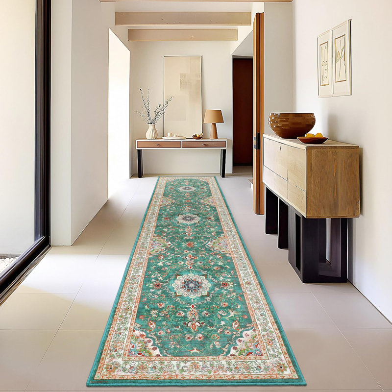 Floral Flatweave Area Rug, Runner 60 x 240cm