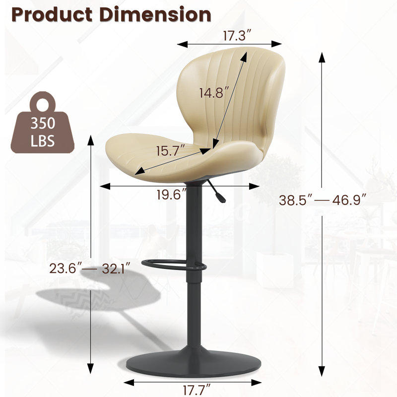 Bar Stools Set of 2,Adjustable Swivel Counter Height Bar Stools with Back & Footrest,Modern Design Bar Chairs,Faux Leather Upholstered Barstools for Bar,Kitchen