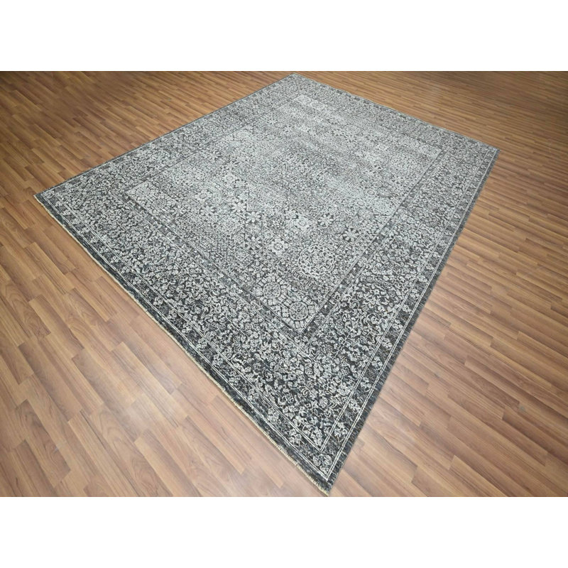 Tapis oriental rectangulaire gris en laine noué à la main 8 pi 2 po x 10 pi 2 po - MOA10276549