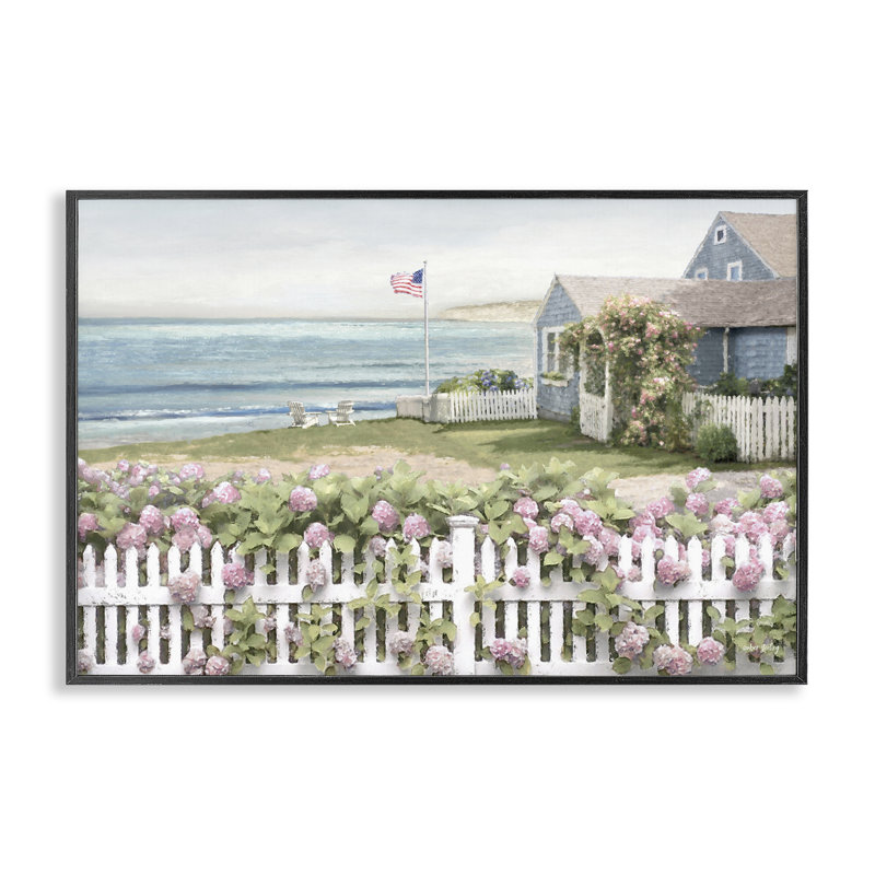  Coastal Bay Cottage Framed Giclee Art by Amber Sterling, 12" H x 18" W, Midnight Black Framed Giclee