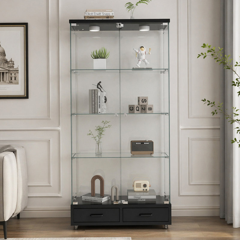 Vitrine à assemblage rapide avec tiroirs, idéale pour mettre en valeur des objets de collection et organiser des objets de valeur dans n'importe quel espace de vie