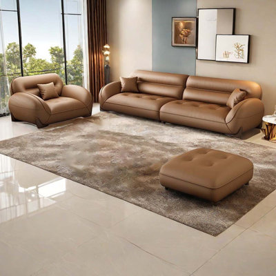 Italian Light Luxury High-end Retro Wind Sand Hair 3 - Piece Faux Leather Living Room Set