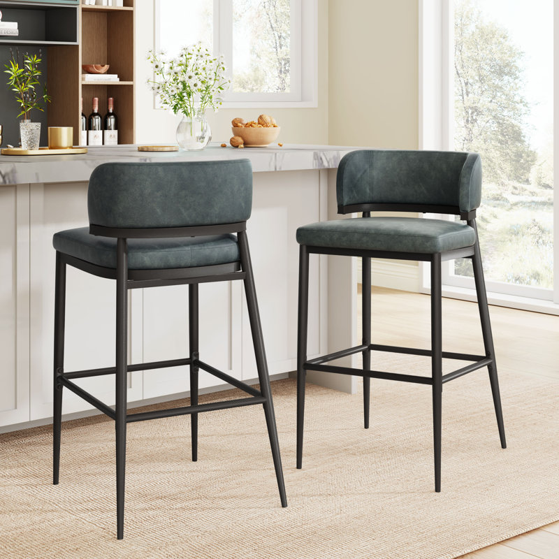 Ensemble de 2 tabourets de bar avec repose-pieds en métal, Vert foncé