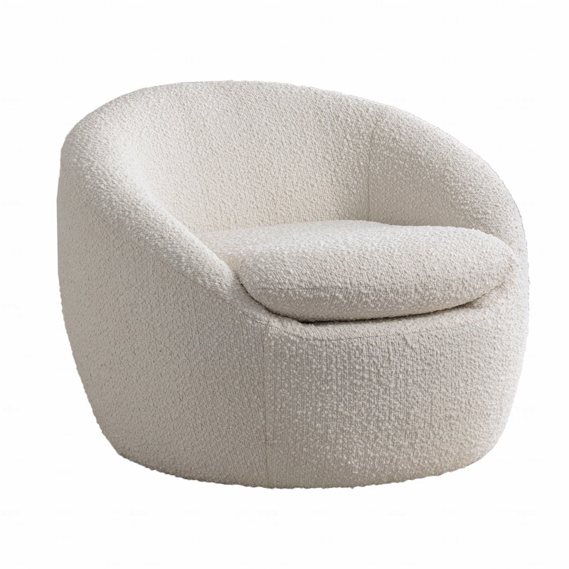 Modern Teddy Boucle Fabric Barrel Basic Accent Chair, 360° Swivel, White Boucle