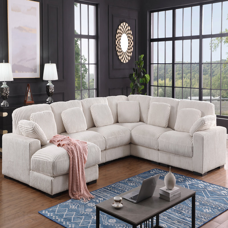 Canapé modulaire de 155,5 po en velours côtelé d'angle beige avec méridienne