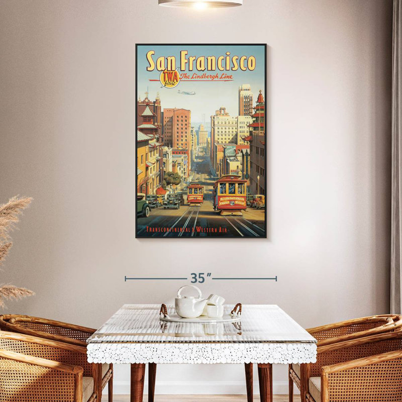 La ligne Lindbergh, San Francisco, Californie, 31 po x 46 po, Cadre flottant noir