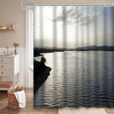 Sunset Lake Water Nature Landscape Shower Curtain with 12 Hooks