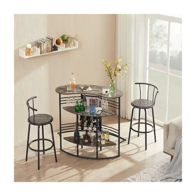 Table de bar ovale avec plateau en bois brun antique et structure en métal - comprend un support à vin