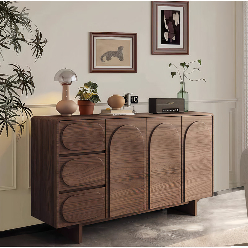59" Sideboard Buffet Cabinet With 3 Drawers and Solid Wood Base