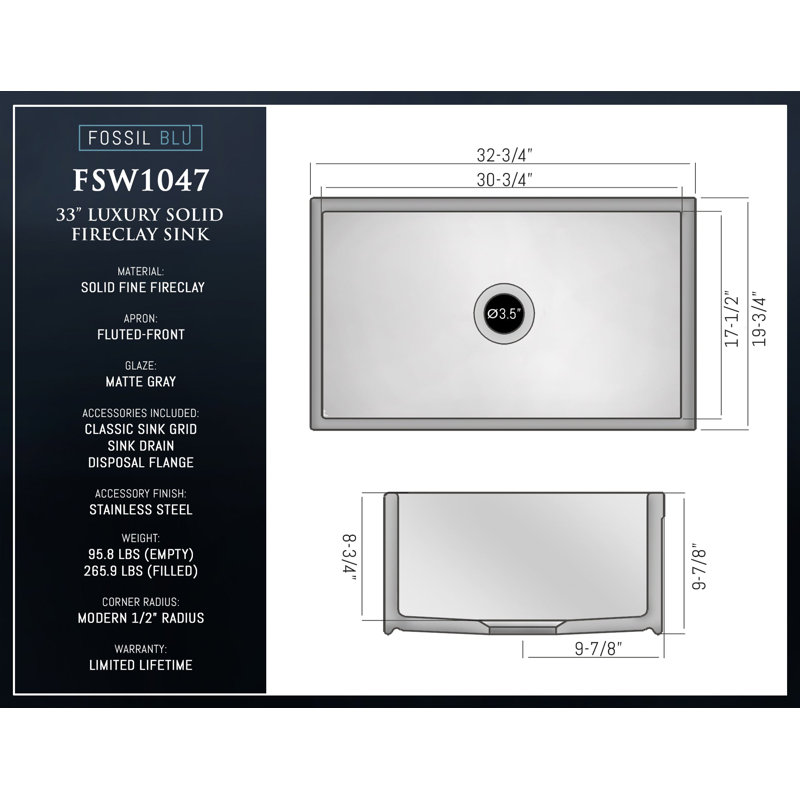 Luxury Solid Fireclay Farmhouse Sink, Stainless Steel Accessories