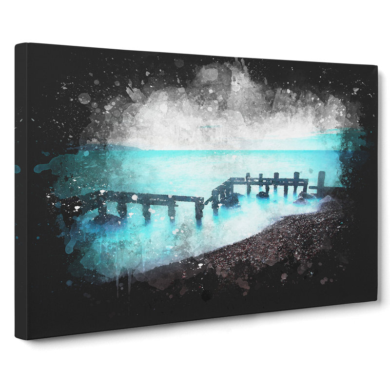 Keyhaven Beach in Hampshire Paint Splash - Wrapped Canvas Graphic Art, 35cm H x 50cm W x 3cm D