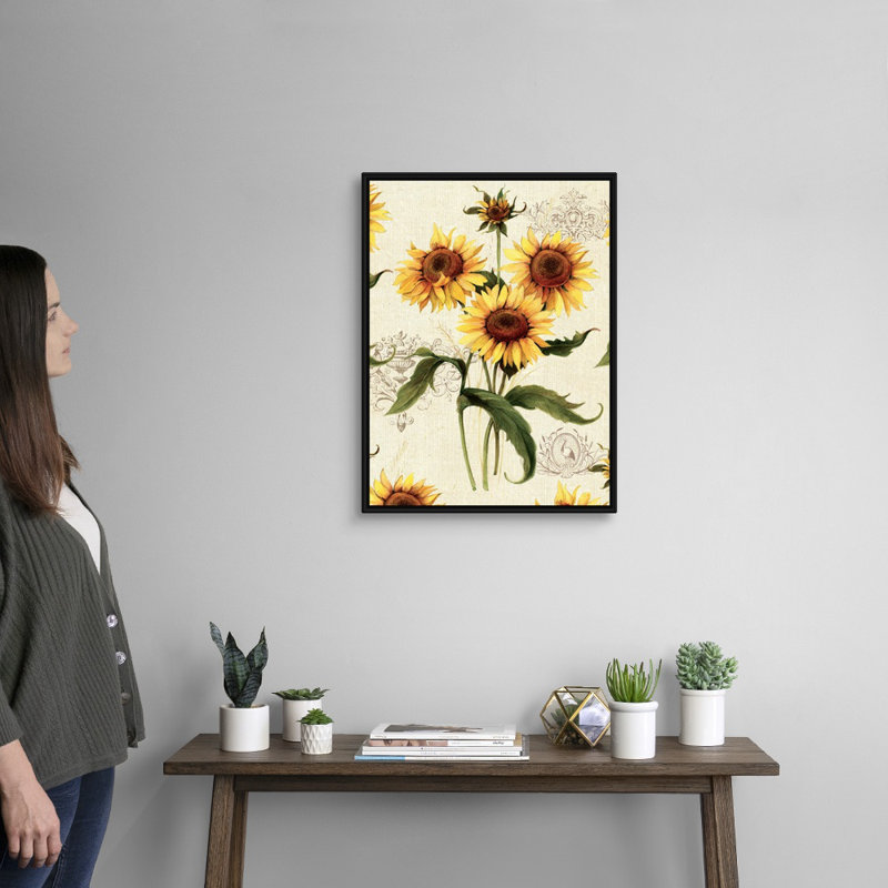 Art mural de tournesols botaniques, Cadre noir, H 18 po x l 24 po x P 1,75 po
