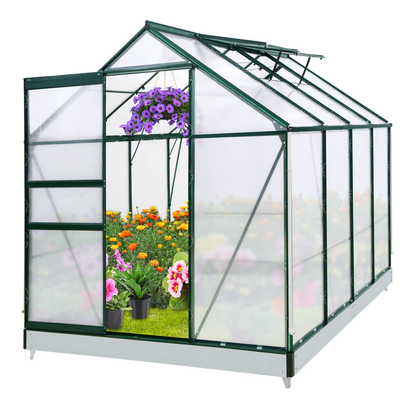 Serre de loisir en polycarbonate à structure en aluminium 6,2 pi x 6,2 pi, Vert, L 6,2 pi x L 8,2 pi x H 6,8 pi
