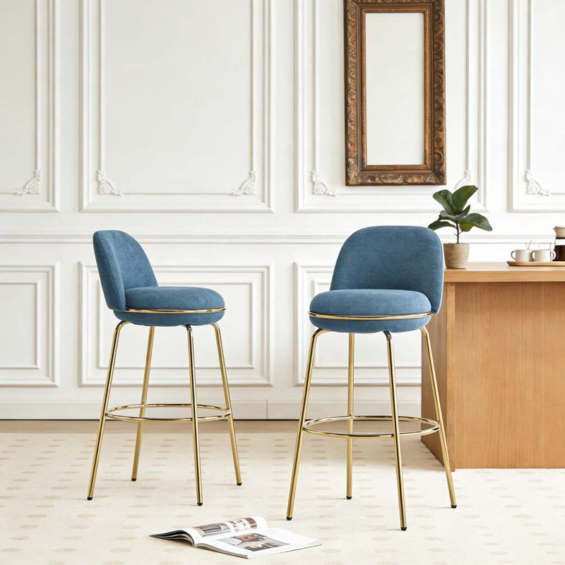 Tabouret de bar intérieur en métal, Bleu, or