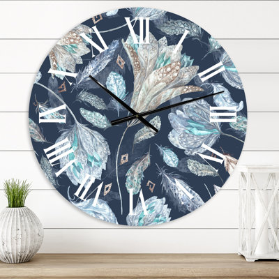 Navy Blue Botanical Pattern - Traditional Wall Clock