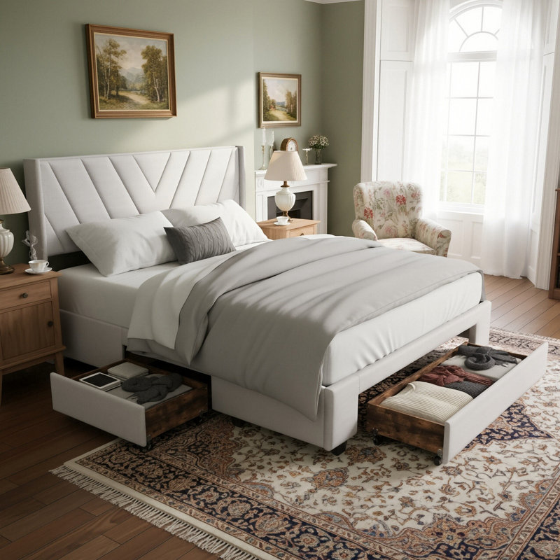 Upholstered Storage Bed,  European Kingsize (160 x 200 cm)