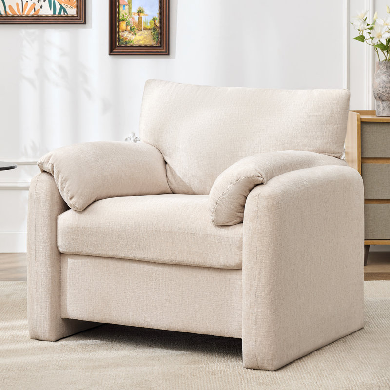 38.6" Oversized Armchair Upholstered Accent Chair For Living Room, Beige