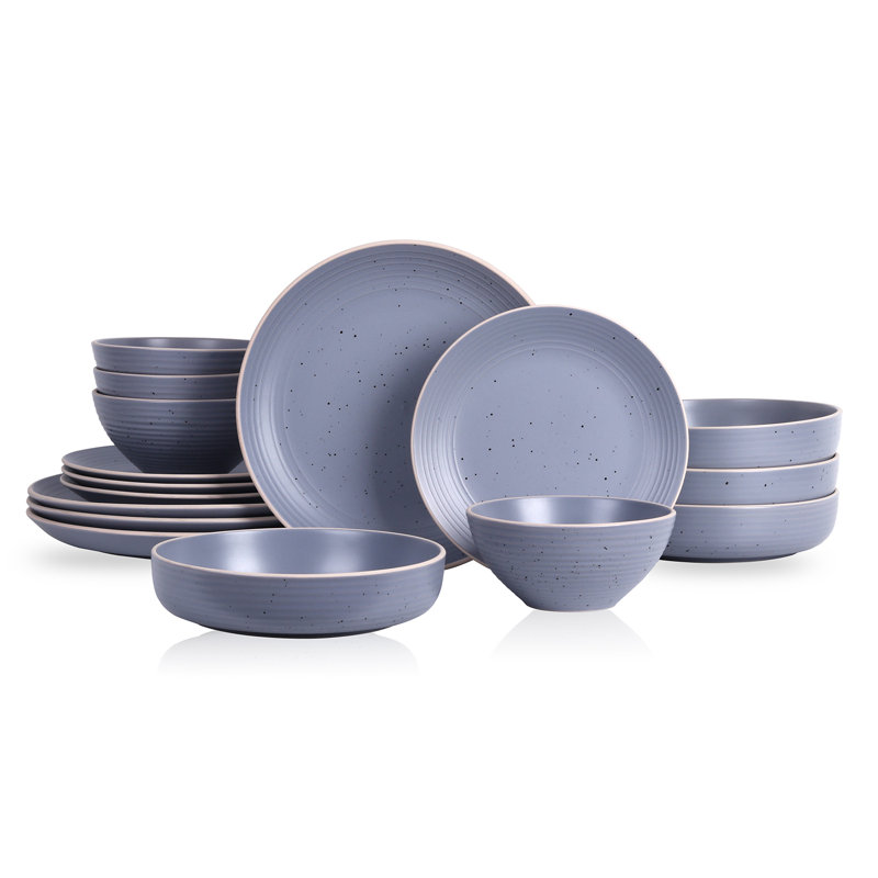 Stone Lain Lauren 16-Piece Dinnerware Set Stoneware, Light Gray
