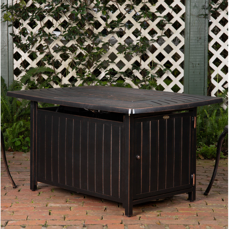 Bravos Antique Bronze Rectangular Aluminum Gas Fire Pit Table
