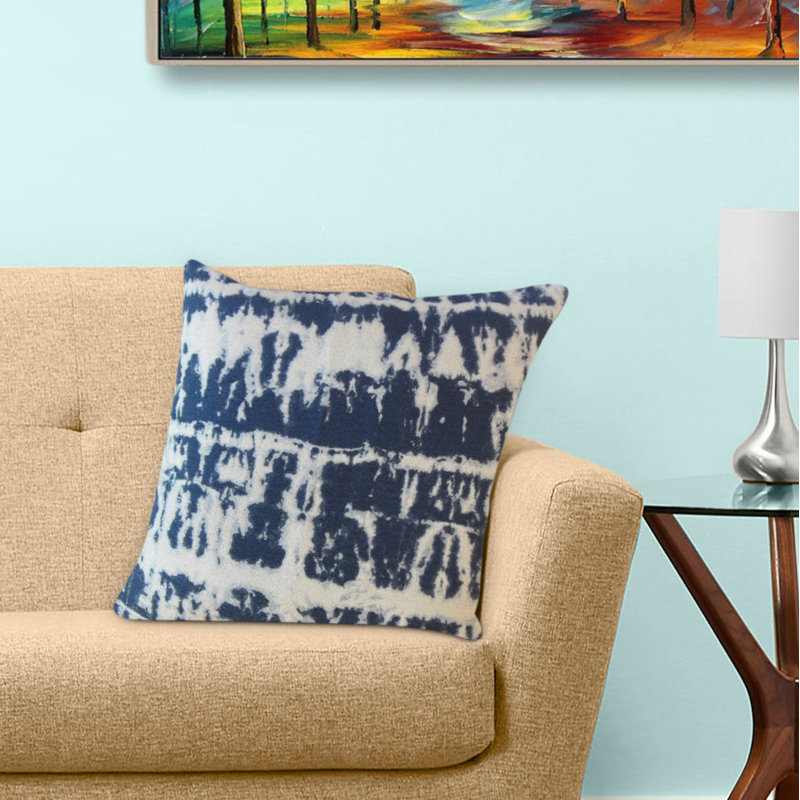 Oreiller Yasen Tie Dye, 26 po x 26 po, Bleu / blanc, Coussin décoratif