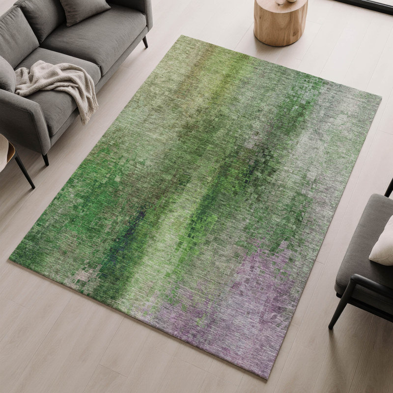 Premium Machine Washable Mayfield AMF2241 Abstract Rug, Green, 5' x 7'6"