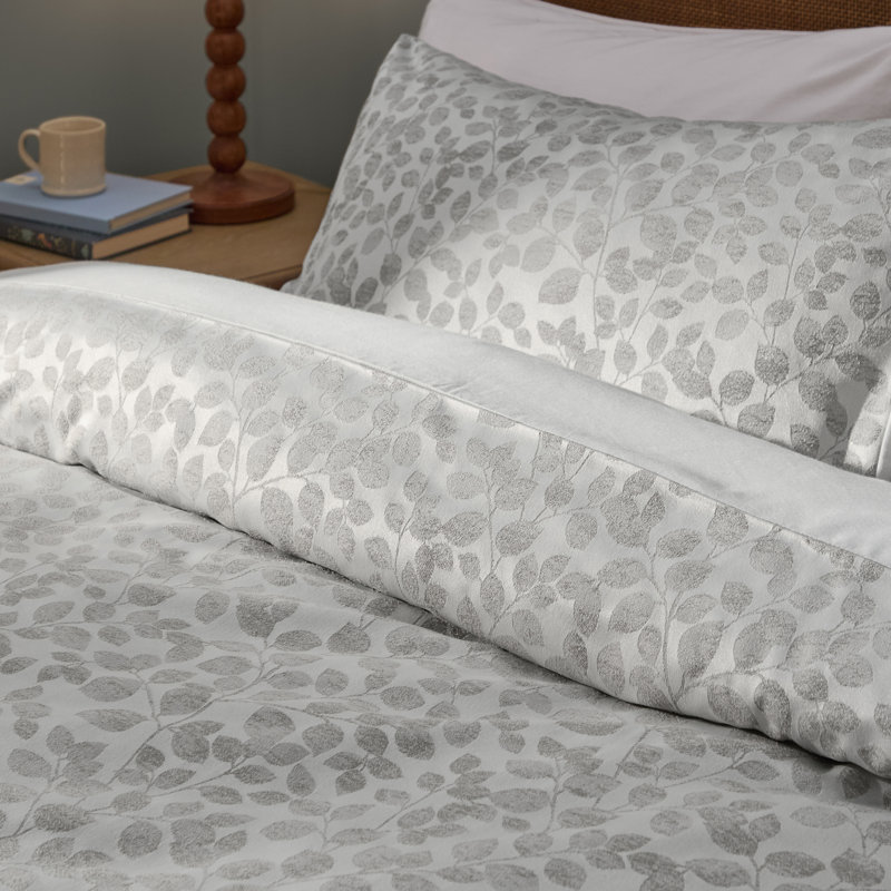 Grace Leaf Floral Duvet Cover Set, Super King Duvet Cover Set+2 Standard Pillowcases, Grey Floral