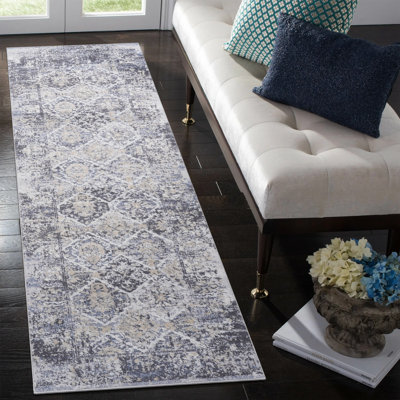 Tapis Naar Payas tissé à la machine gris / bleu / traditionnel