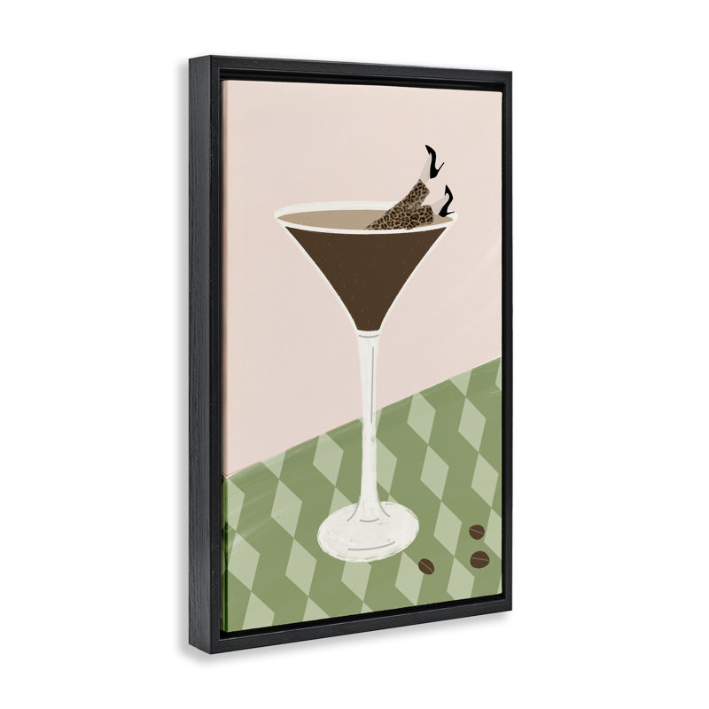 Cadre flottant rétro Martini Splash, design par EMILY Navas, Cadre flottant noir de jais, H 25 po x l 17 po