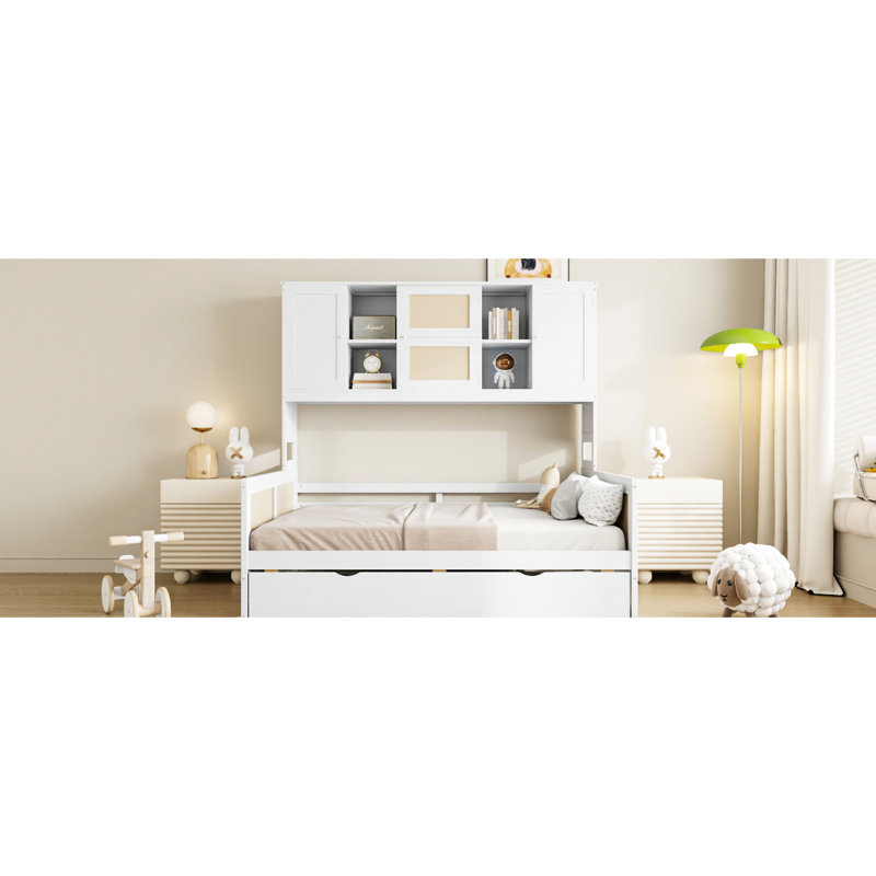 Lit de jour en bois massif avec lit gigogne simple et armoire, blanc, belle taille pratique de style moderne, Complet/Double