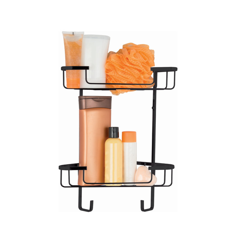 Corner 2 Tier Shower Caddy with Hooks, Matt Black