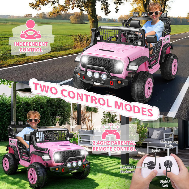 Voiture électrique 2 places 24V avec télécommande, Rose