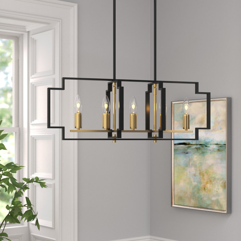 Bartow 5 - Light 29.5"W Dimmable Square / Rectangle Chandelier, Black/Gold