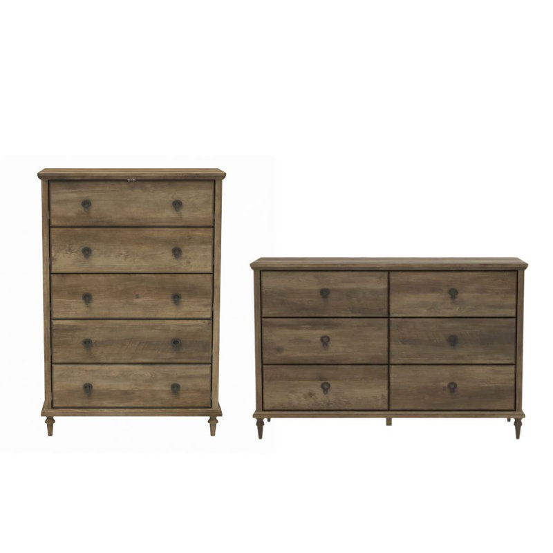 Cambell Traditional 2 Pieces Bedroom Set, 2 Pcs: Dresser, Chest