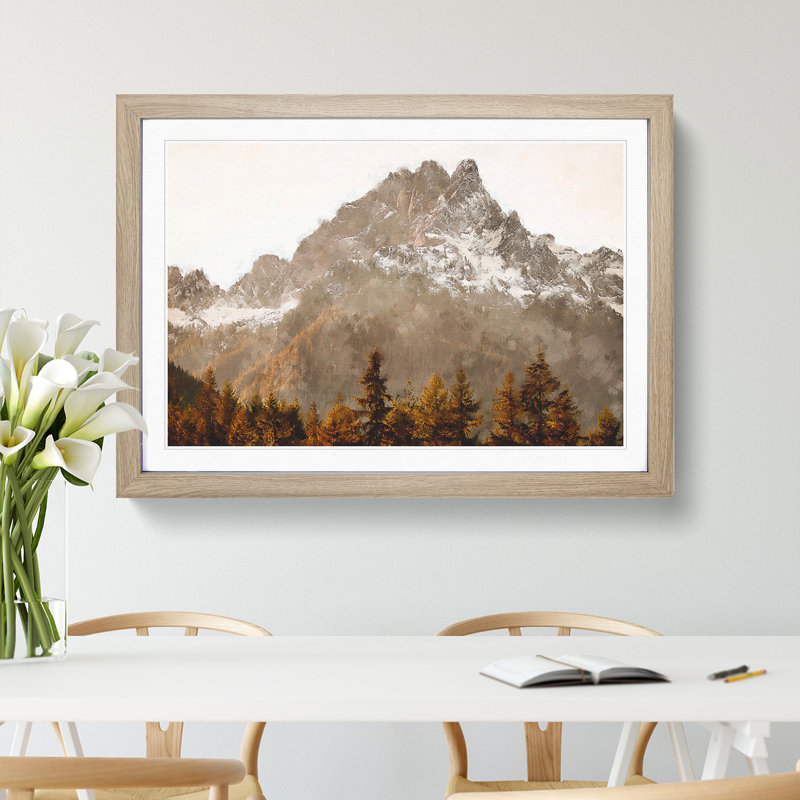 Brown Mountain Painting Framed Print, Oak, 33cm H x 45cm W x 2cm D