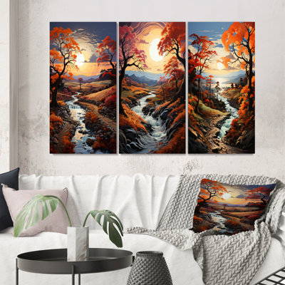 " Orange Tree Maple Symphony Landscape " 3 - Pieces