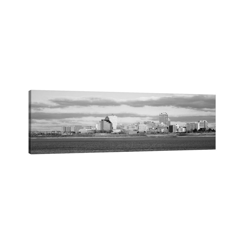 Memphis Panoramic Skyline Cityscape (Black & White) - Wrapped Canvas Panoramic Print