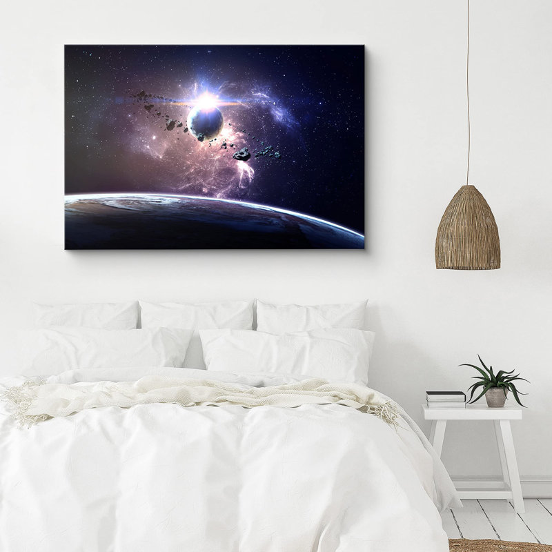 " Purple Galaxy And Planet With Space Rocks ", 32'' H x 48'' W