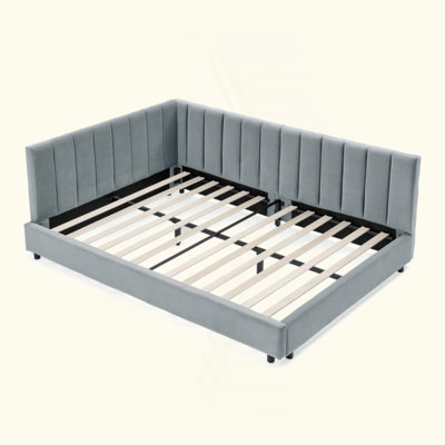 Reversible L-Shape Upholstered Platform Bed With Velvet Fabric Design by Latitude Run