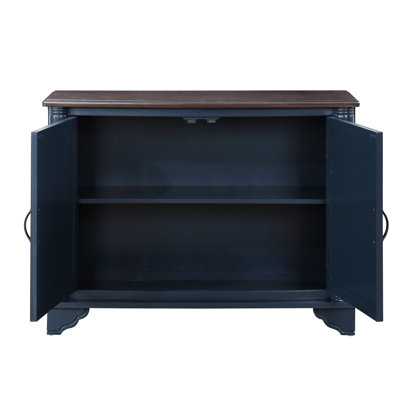 40" Retro Style Console Table With Storage Availability, Hallway For Home. Adjustable Shelves. Navy Blue/brown Top. Solid Wood Construction Shelf Hall