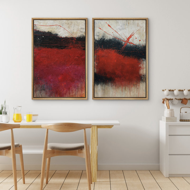 Art mural abstrait, ensemble de 2 reproductions d'art encadrées sur toile, H 24 po x l 32 po, Naturel
