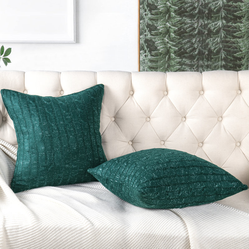 Cable Reversible Pillow Cover, Deep Teal