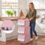 Ensemble de 3 ou 6 bacs de rangement à roulettes avec couvercles, empilables et emboîtables, en plastique blanc et rose.-1585138679