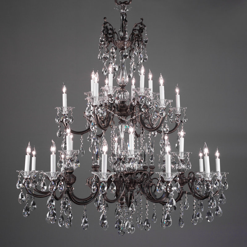 Lustre à niveaux multiples de style bougie 30 lumières via Lombardi, Crystalique-Plus, Perle ébène