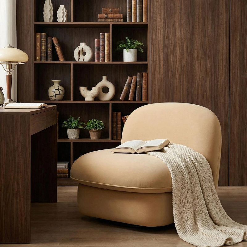 Chaise d'appoint rembourrée en velours Lava avec base en métal à 360 degrés, Khaki