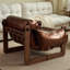 Fauteuil d'appoint Mid-Century moderne, fauteuil en bois massif en forme de U pour le salon, fauteuil de lecture rembourré avec assise rembourrée confortable