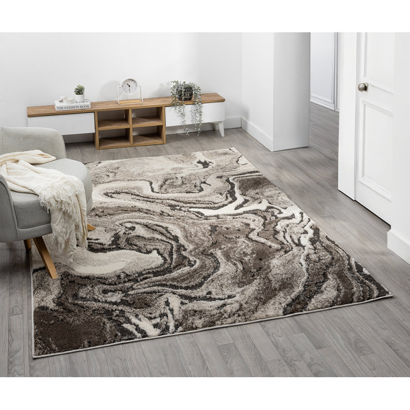 Derel Modern Embossed Contemporary Living Room Area Rug - Marble Design,Mocha, Rectangle 120 x 170 cm