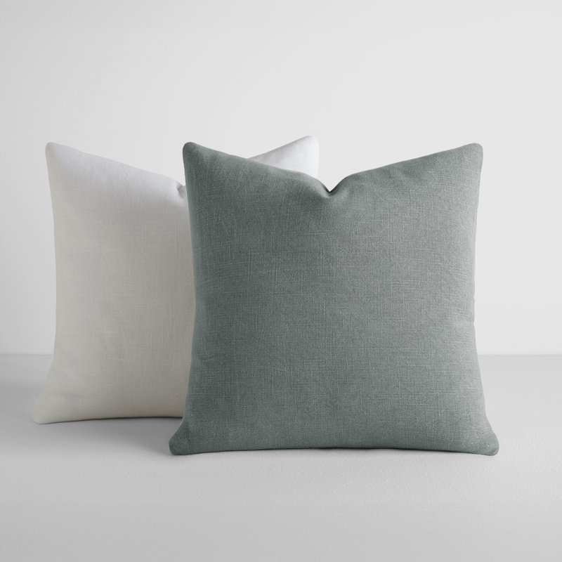 Ensemble de 2 coussins décoratifs en coton flammé uni, Bleu / blanc