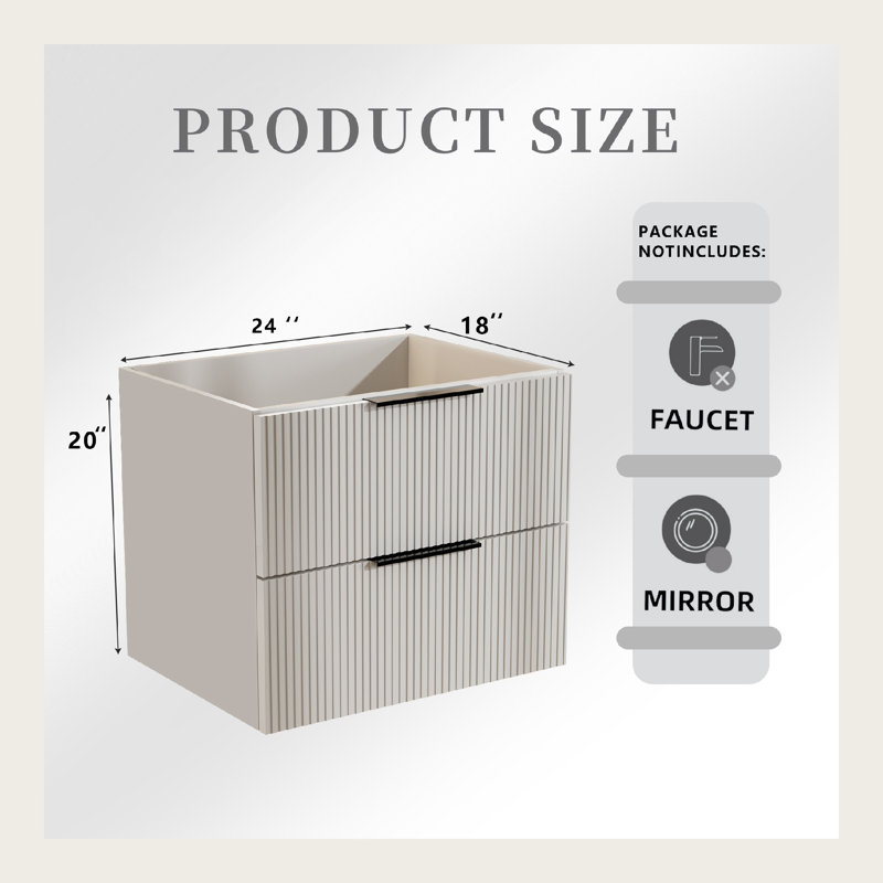 Meuble-lavabo flottant avec lavabo et tiroirs en céramique, Gris antique, 24"