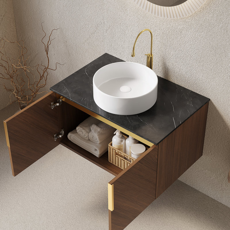Meuble-lavabo mural moderne avec lavabo, armoire de rangement à deux portes, idéal pour l'organisation de la salle de bain et le style